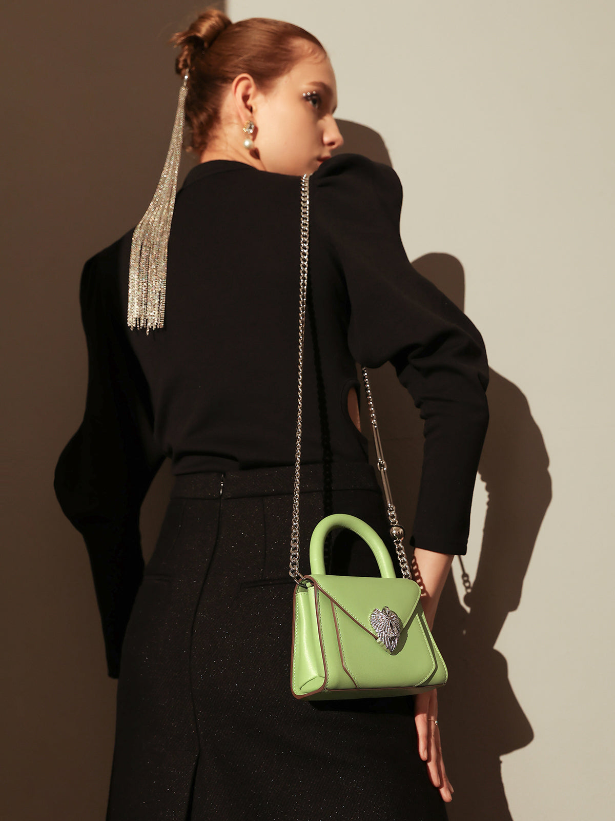 Avant Garde Silver Chain Strap Leather Satchel