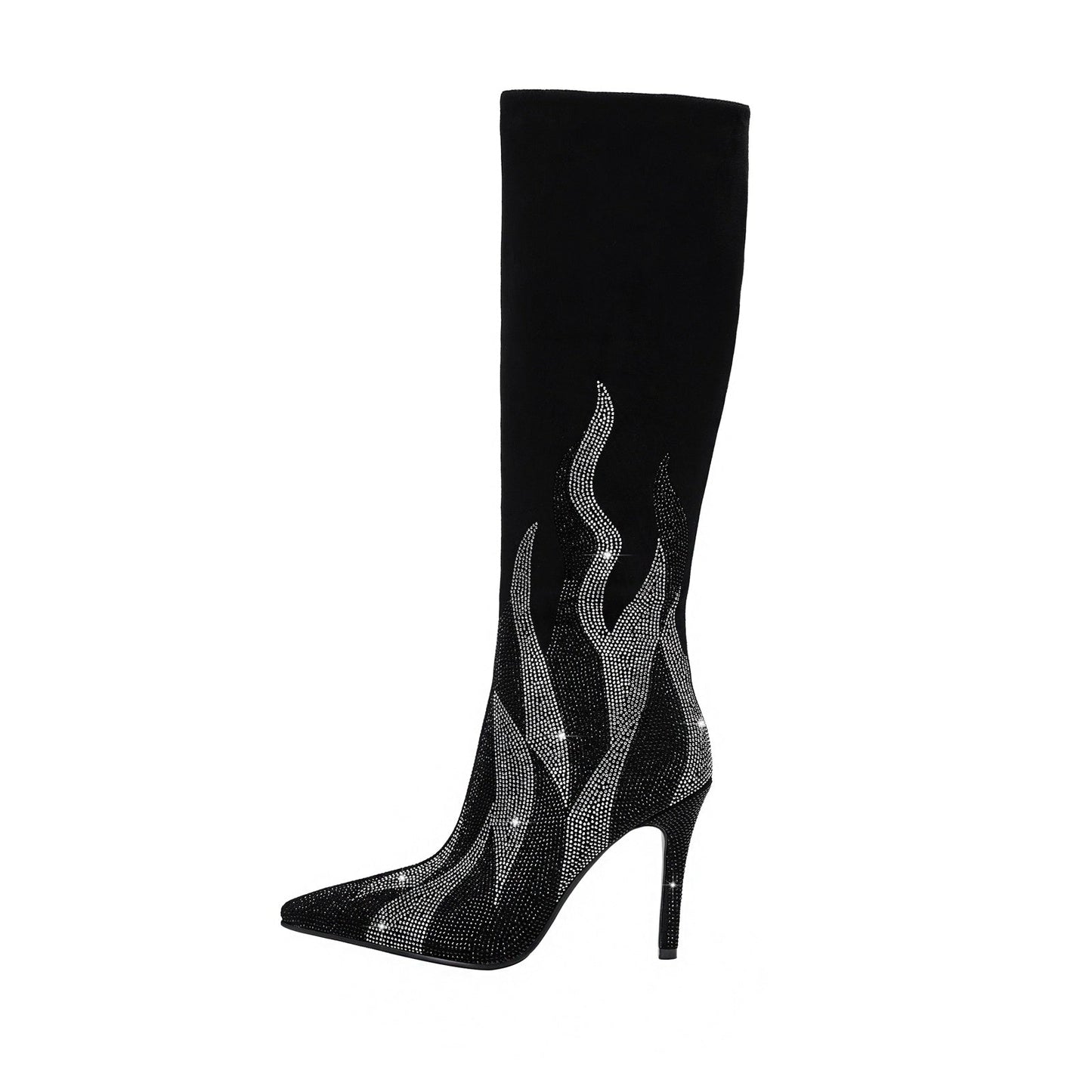 Black and Silver Flaming Hot Knee High Boots