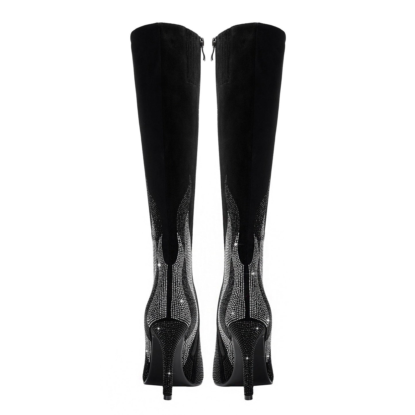 Black and Silver Flaming Hot Knee High Boots