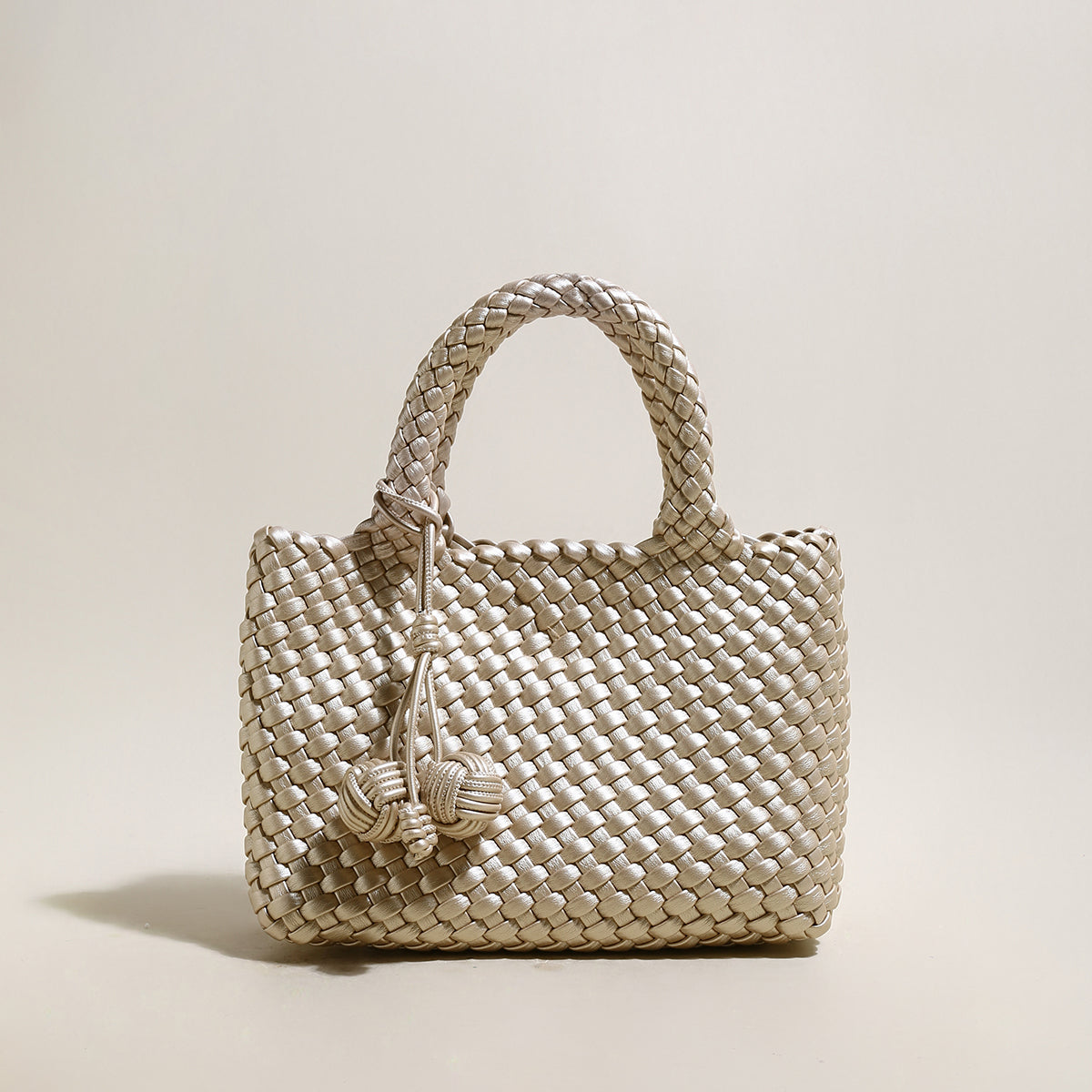 Happy Mini Woven Leather Top Handle Bag