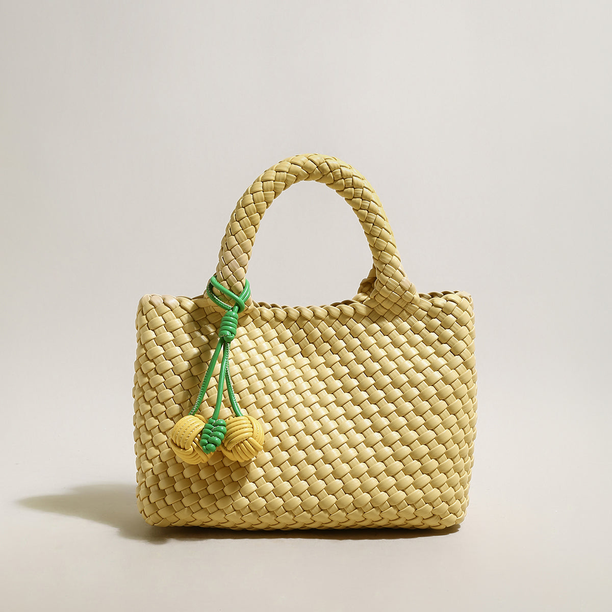 Happy Mini Woven Leather Top Handle Bag
