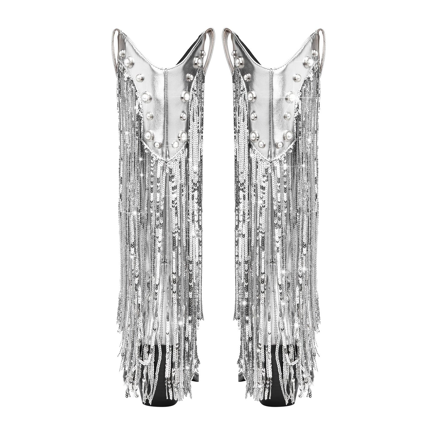 Silver Fringe Cowboy Knee High Boots