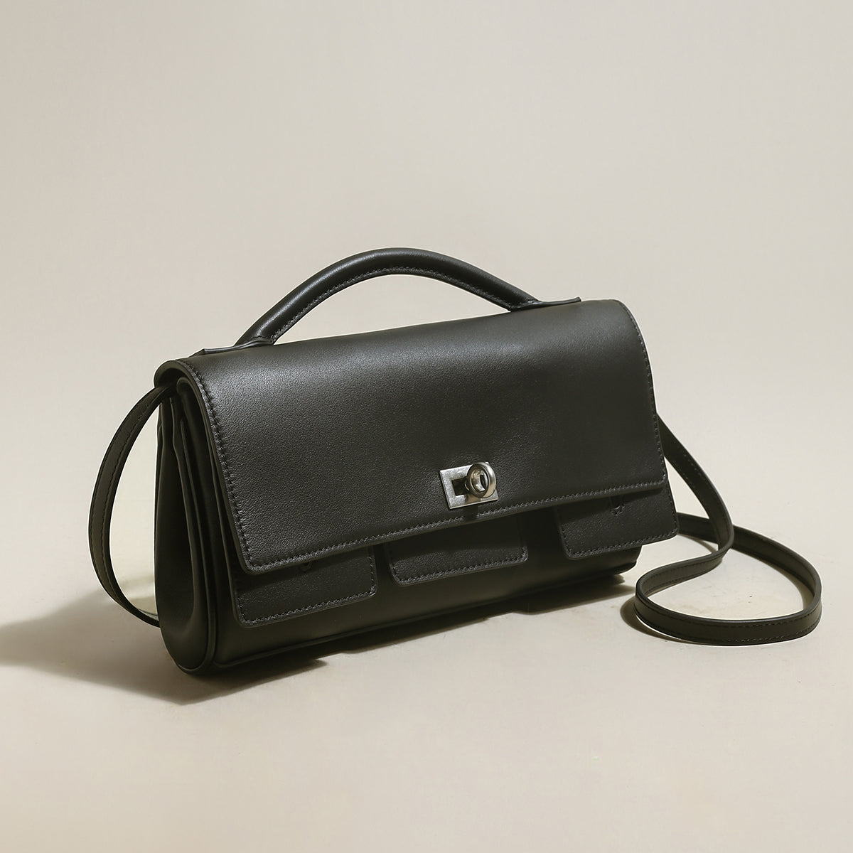 Structured Black Rectangular Satchel Clutch Bag