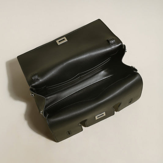 Structured Black Rectangular Satchel Clutch Bag
